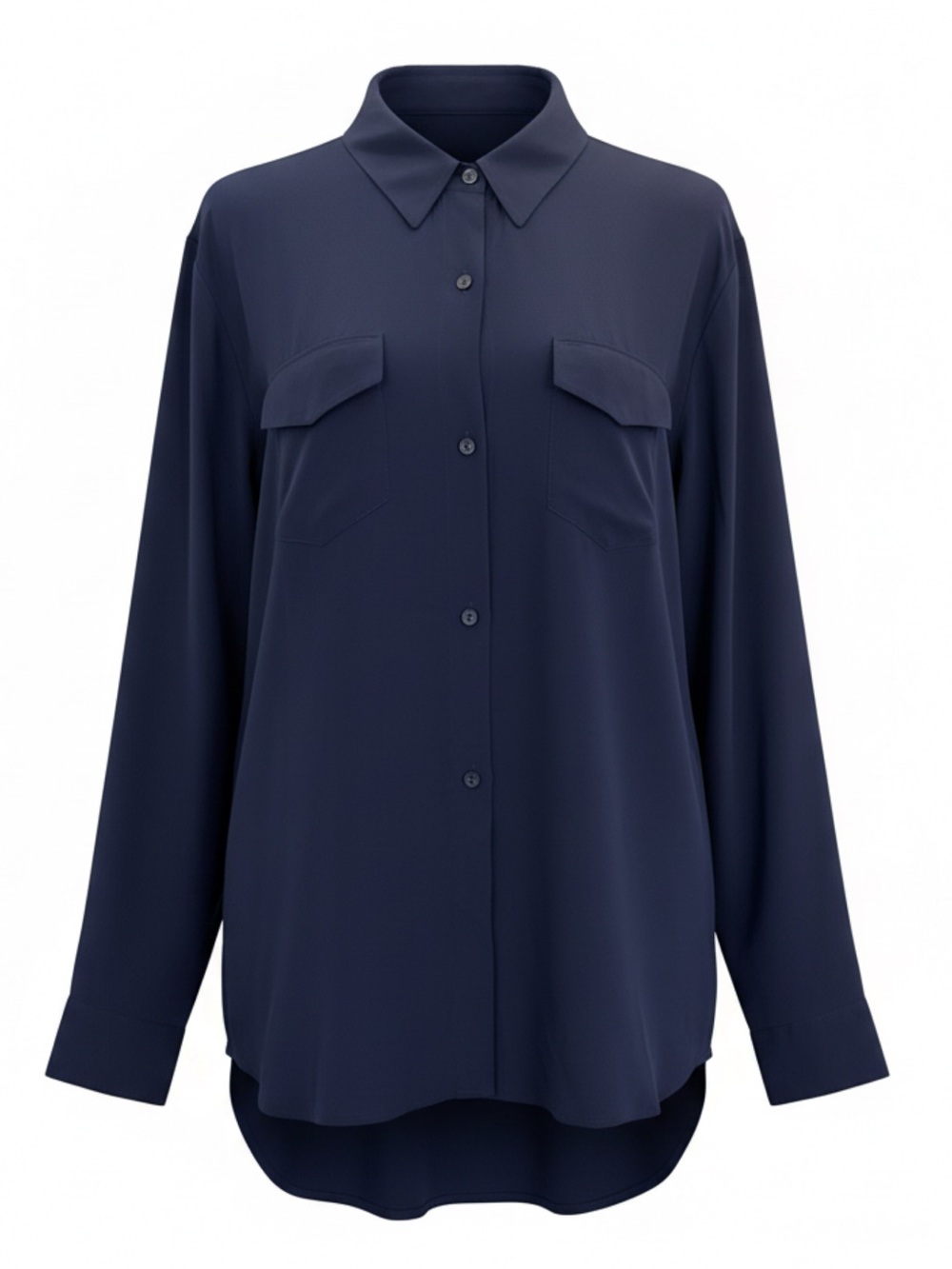 Lilly Pulitzer Silk Deep Blue Long-Sleeve Button-Down Shirt
